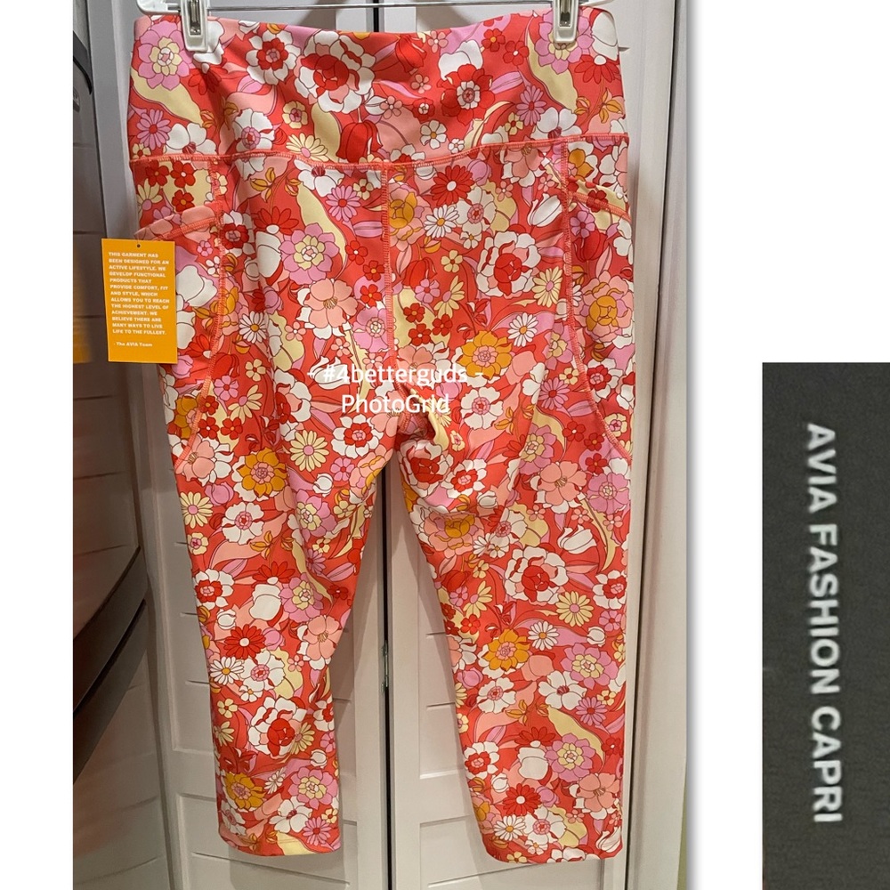 New Avia Fashion Bold Floral Print Capri Length Legging Recycled Poly XXL 20 - Picture 3 of 12